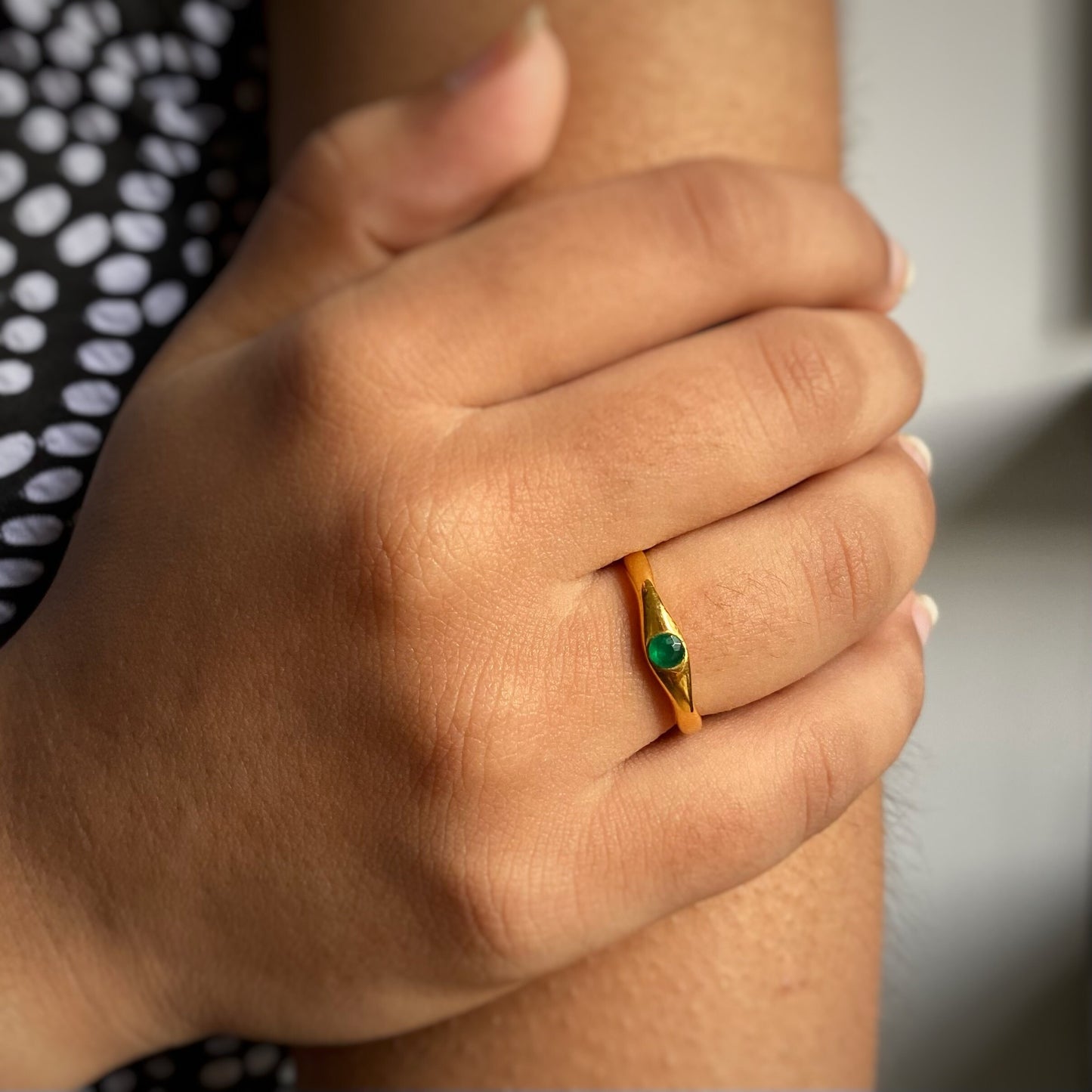 Green Onyx Ring | Spotlight Gemstone | 18K Gold Plated
