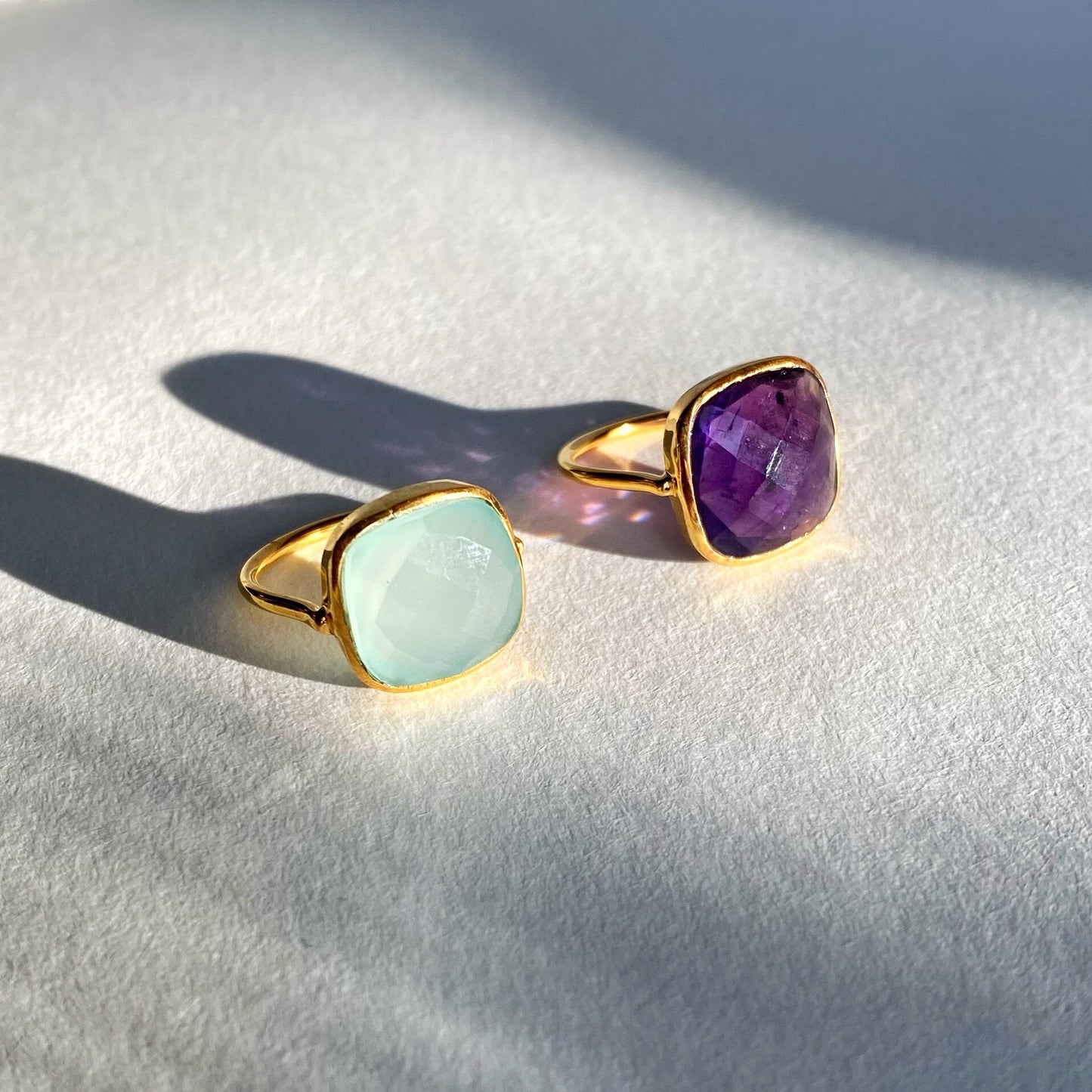 Amethyst Ring | Square Gemstone | 18K Gold Plated