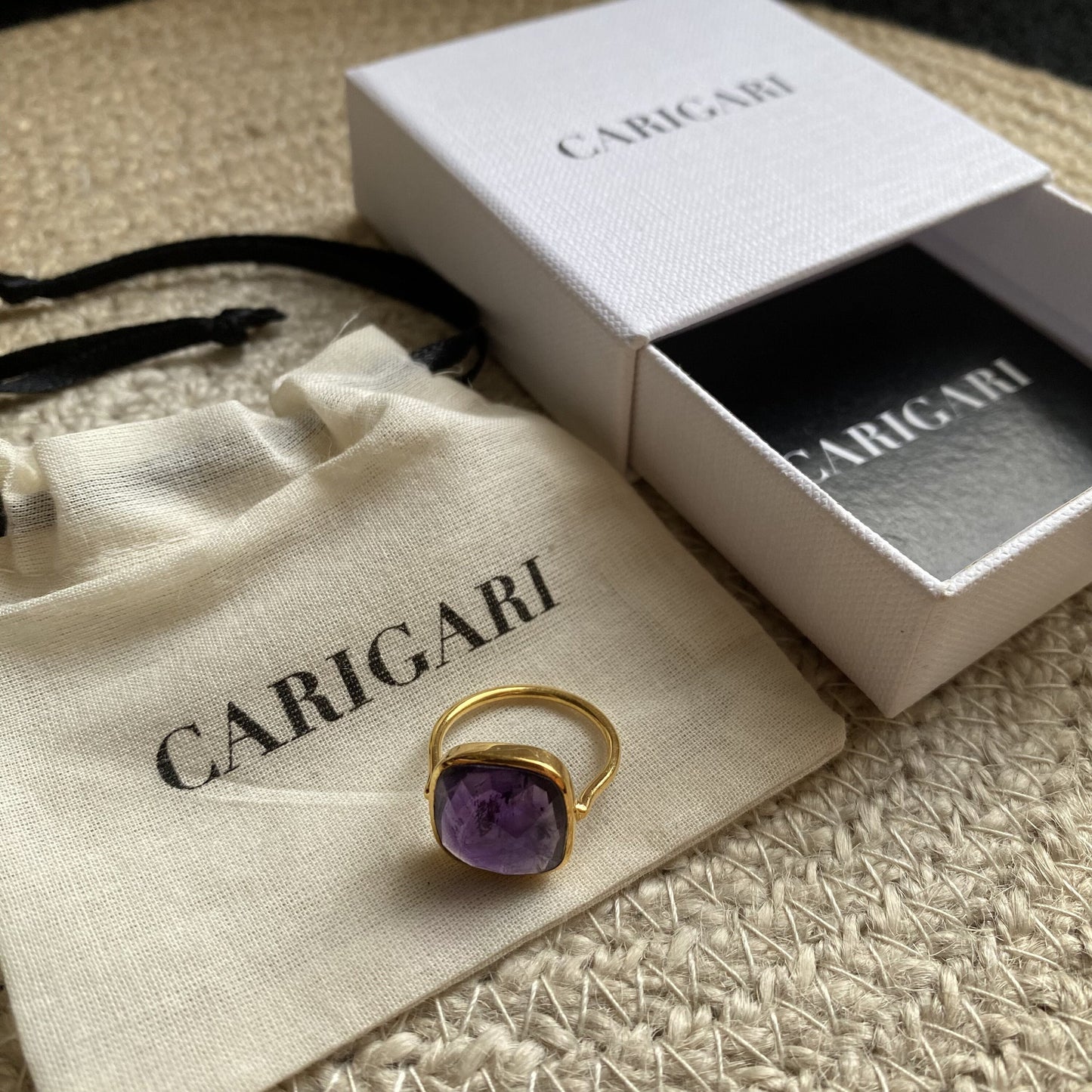 Amethyst Ring | Square Gemstone | 18K Gold Plated