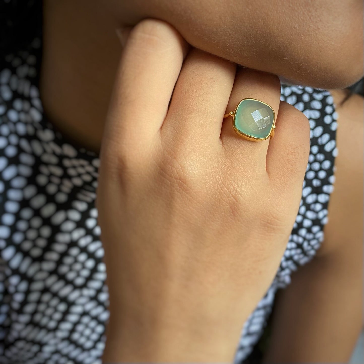 Aquamarine Ring | Square Gemstone | 18K Gold Plated
