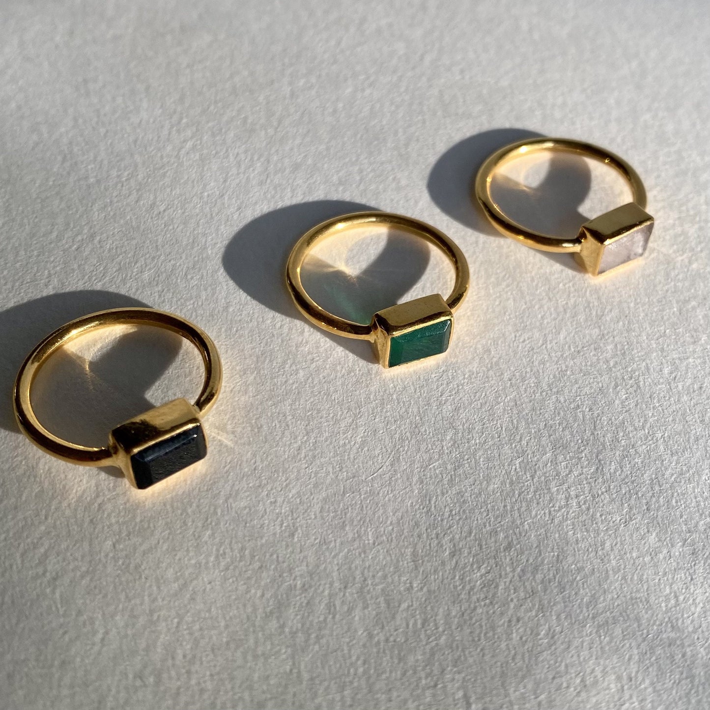 Green Onyx Ring | Baguette Gemstone | 18K Gold Plated