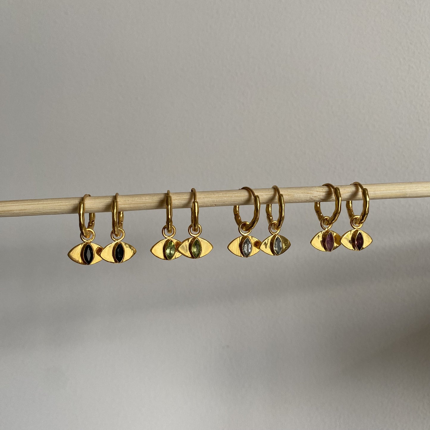 Evil Eye Black Sapphire Earrings | 18k Gold Plated | Huggie Hoop Earrings