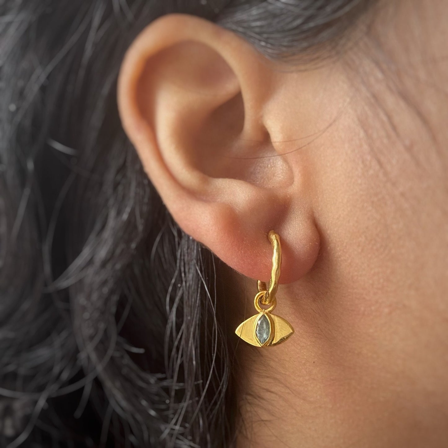 Evil Eye Topaz Earrings | 18k Gold Plated | Huggie Hoop Earrings