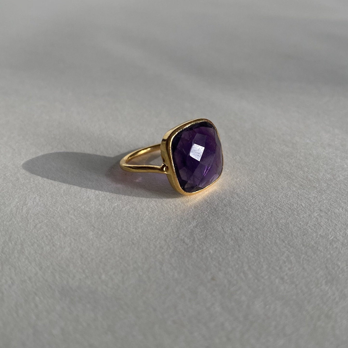 Amethyst Ring | Square Gemstone | 18K Gold Plated
