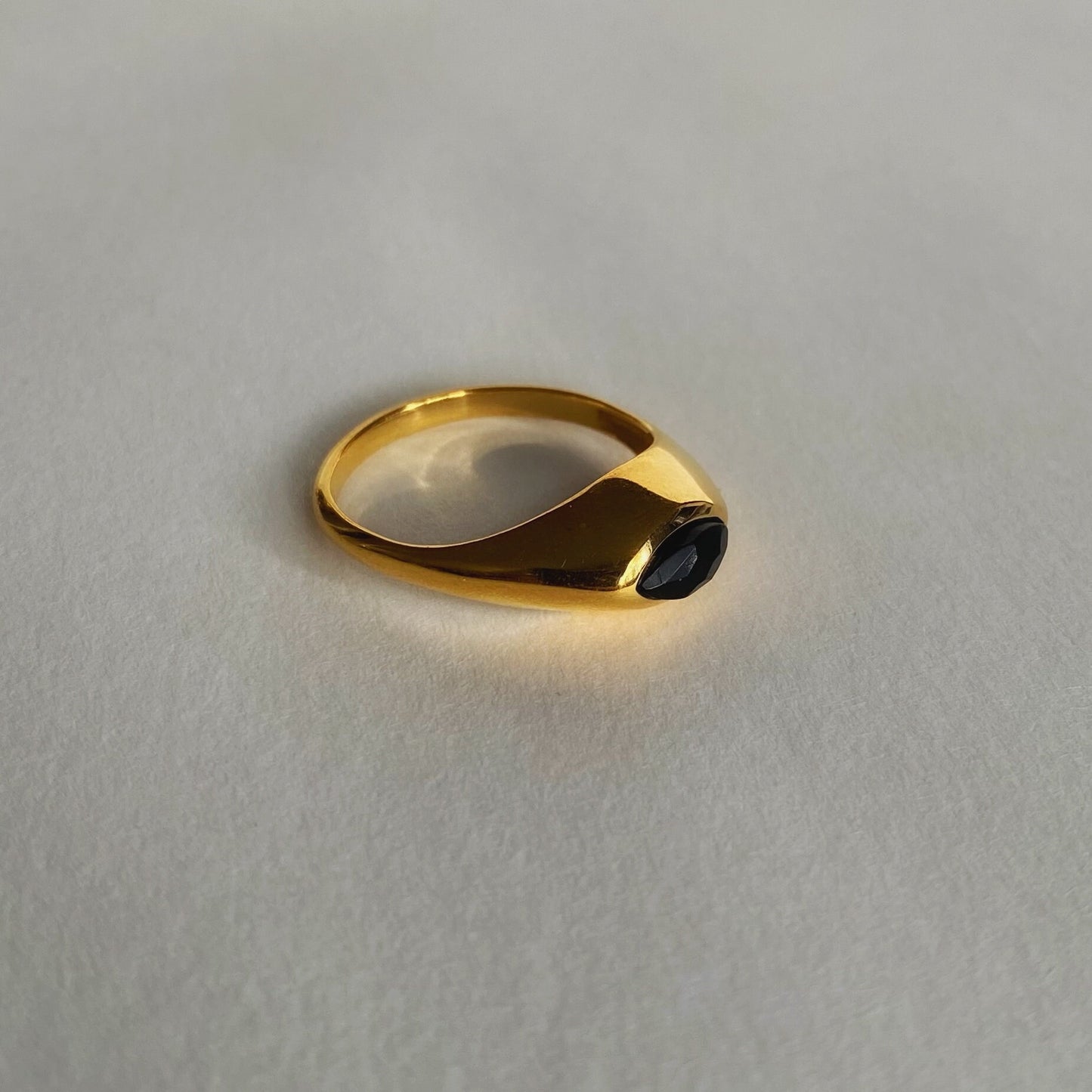 Black Onyx Chunky Marquise Ring | Oval Gemstone | 18K Gold Plated