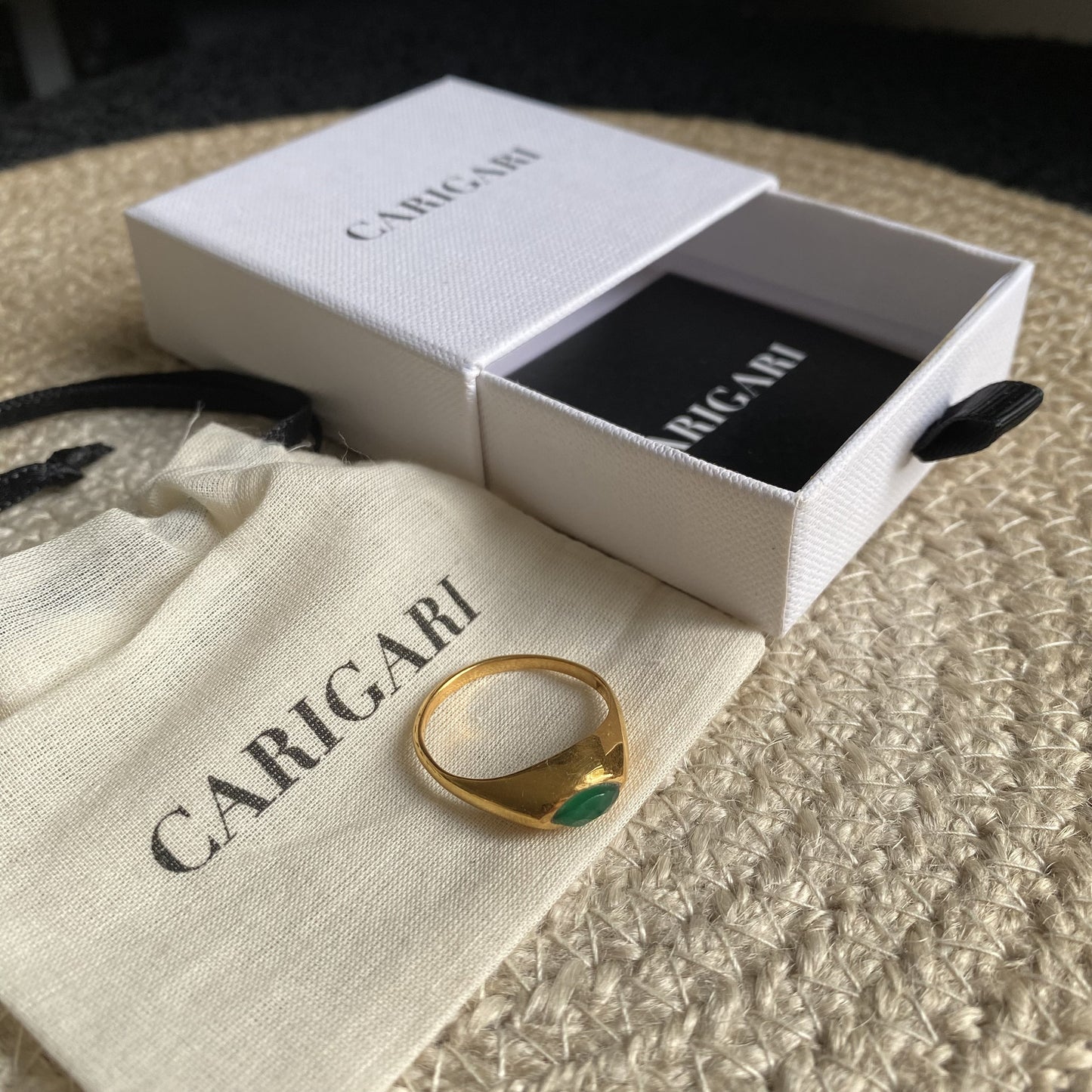Green Onyx Chunky Marquise Ring | Oval Gemstone | 18K Gold Plated