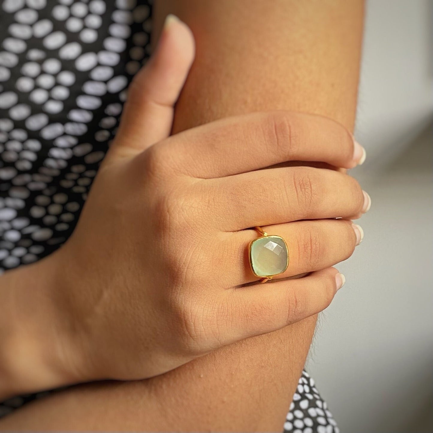 Aquamarine Ring | Square Gemstone | 18K Gold Plated