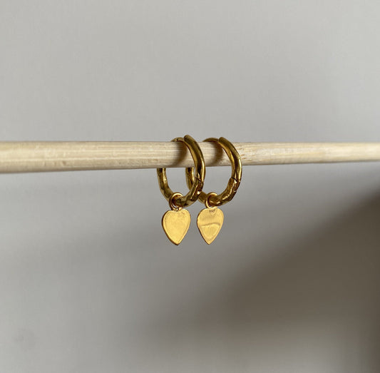 Gold Heart Charms Earrings | 18k Gold Plated | Huggie Hoop Earrings