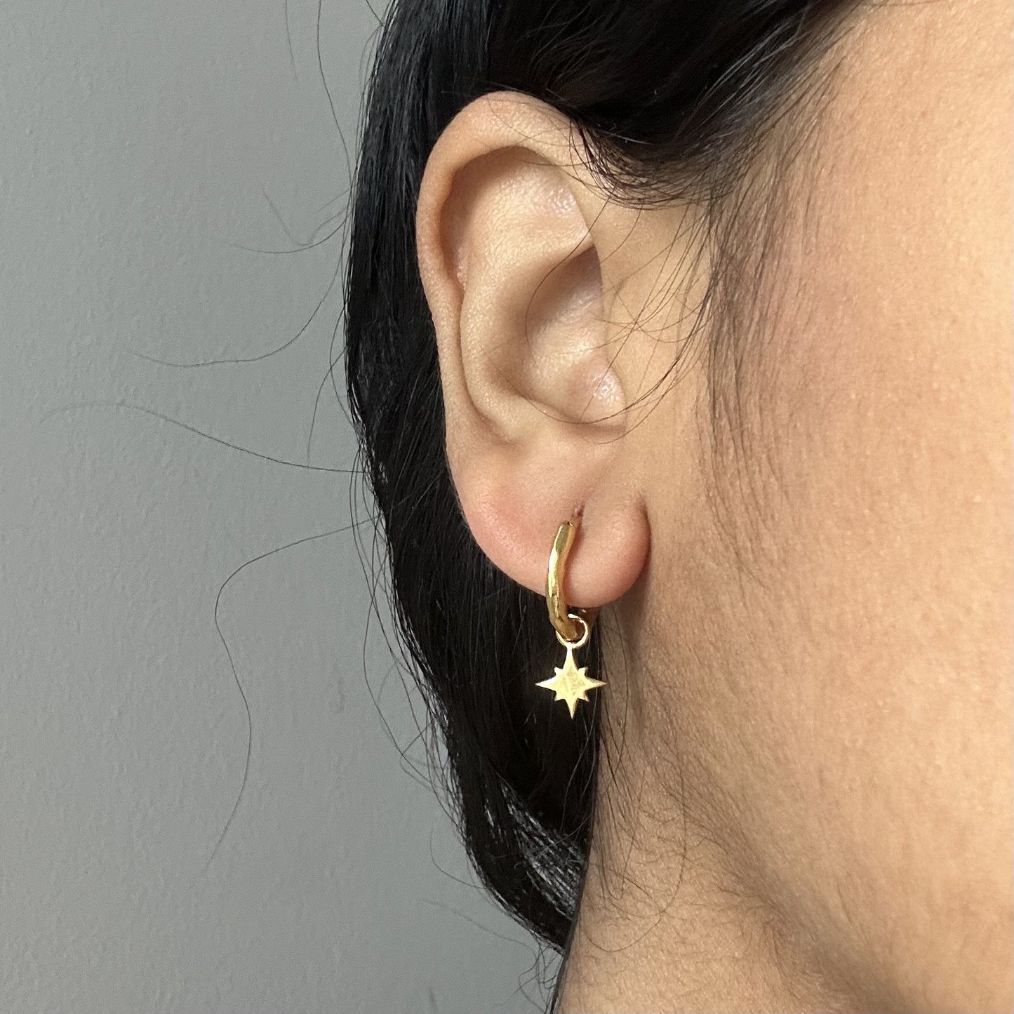 Gold Star Charms Earrings | 18k Gold Plated | Huggie Hoop Earrings