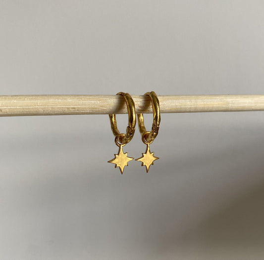 Gold Star Charms Earrings | 18k Gold Plated | Huggie Hoop Earrings